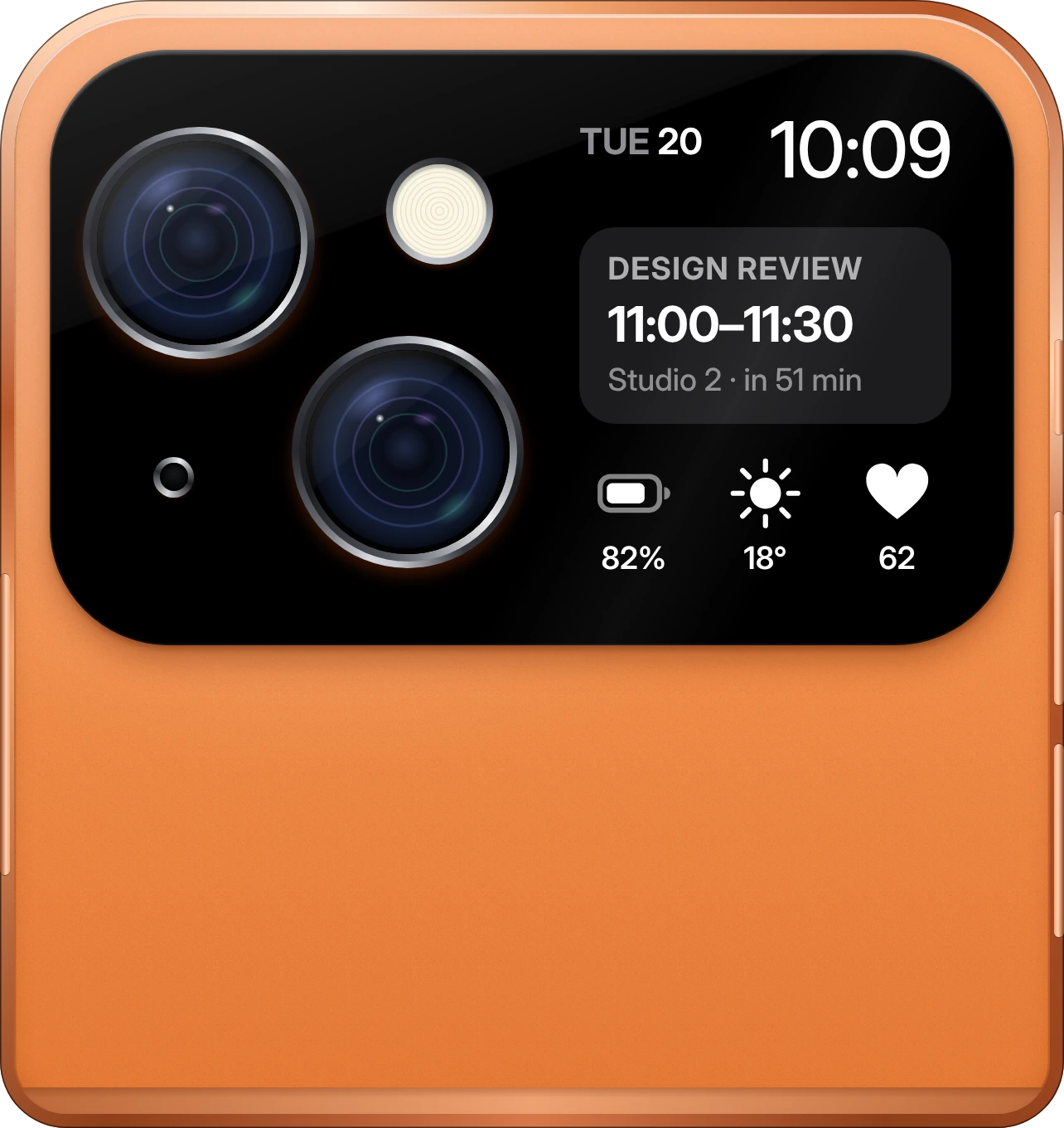 iPhone Flip folded in Cosmic Orange